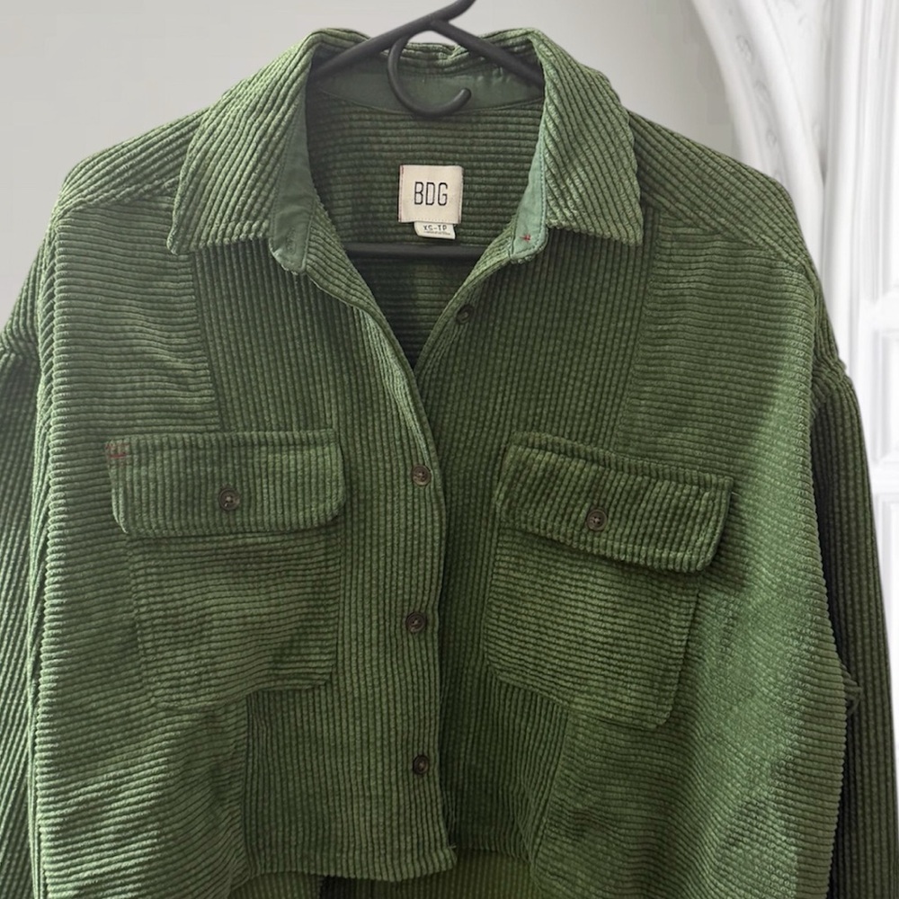 Urban Outfitters BDG Olive Green Oversized Ribbed Corduroy Cropped Jacket Sz XS - Picture 7 of 7